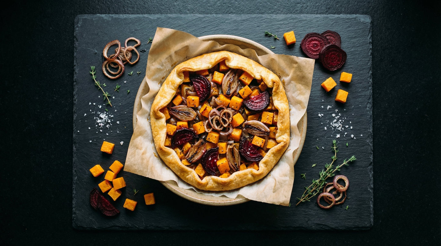 Winter Squash-and-Shallot  Tart & Roasted Beets